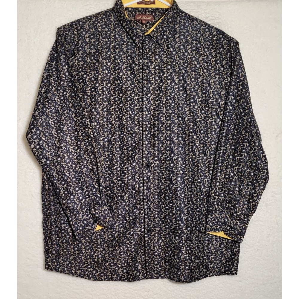 St‎ Patrick Mens 3XL Long Sleeve Shirt Navy Yellow Cotton Polyester Button 0706